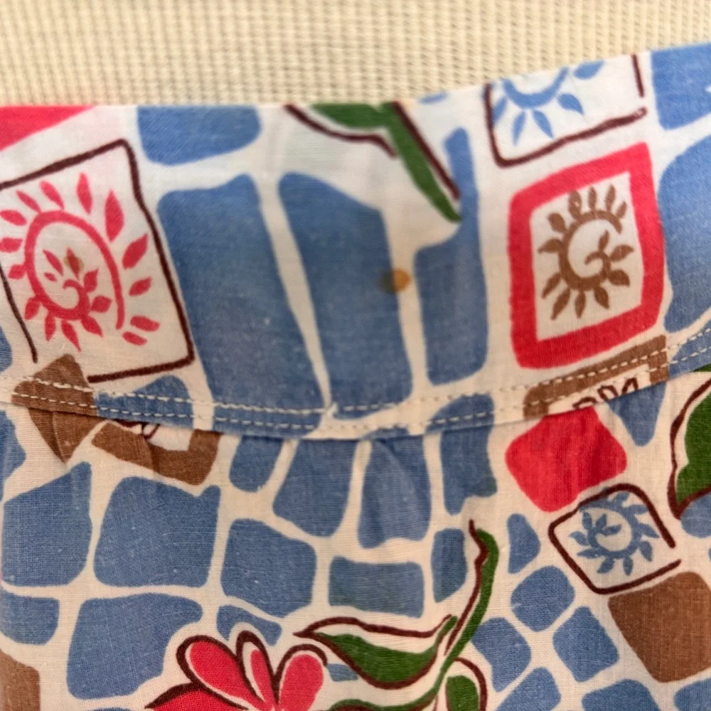 Vintage Geometric Patterned Handmade Apron with Pocket - Picture 4 of 8